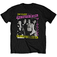 Clash- Kanji London Calling Band Pic (Pink & Yellow) on a black shirt