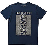 Joy Division- Unknown Pleasures (White Print) on a navy shirt