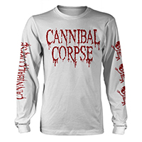 Cannibal Corpse- Logo on front, Butchered At Birth on back, Sleeve Prints on a white long sleeve shirt