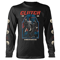 Clutch- 30 Years Of Rock N Roll on front & back, Sleeve Prints on a black long sleeve shirt
