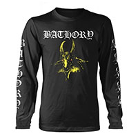 Bathory- Goat (Yellow) on front, Pentagram on back, Sleeve Prints on a black long sleeve shirt