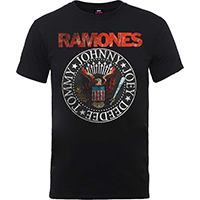 Ramones- Distressed Red Logo & Presidential Seal on a black shirt