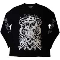 Slayer- Skulls on front, Logo on sleeves on a black long sleeve shirt