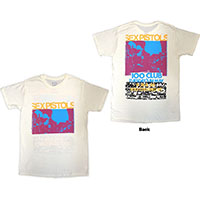 Sex Pistols- 100 Club on front & back on a natural shirt