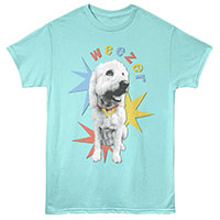 Weezer- Margo The Dog on a light blue heather shirt