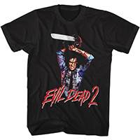 Evil Dead 2- Ash With Chainsaw on a black shirt