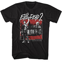 Evil Dead 2- It Lives...Out In Those Woods on a black shirt