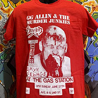 GG Allin- Gas Station Flyer on a red shirt