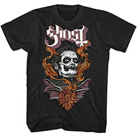Ghost- Cardinal Copia Flaming Face on a black shirt