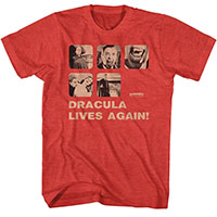 Hammer House Of Horror- Dracula Lives Again on a heather red shirt