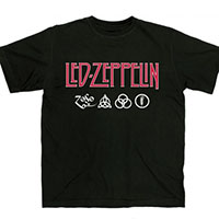 Led Zeppelin- Logo & Symbols on a black shirt