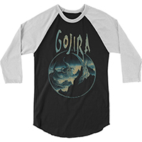 Gojira- Sea Creature on a black/white 3/4 sleeve raglan shirt