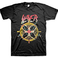 Slayer- Crucifix Wheel on a black shirt
