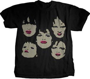 New York Dolls- Faces on front, Color Bleachout Logo on back on a black shirt