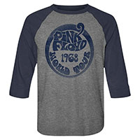 Pink Floyd- 1968 World Tour on a Heather Grey/Vintage Navy 3/4 Sleeve Raglan Shirt