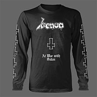 Venom- At War With Satan (White Print) on a black long sleeve shirt