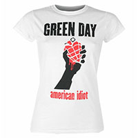 Green Day- American Idiot on front, Heart Grenade on back on a white girls shirt