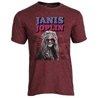 Janis Joplin- Rose Color Glasses on a burgundy heather shirt