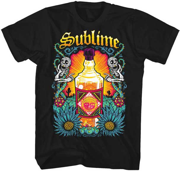 Sublime- Sun Bottle & Skeletons on a black shirt