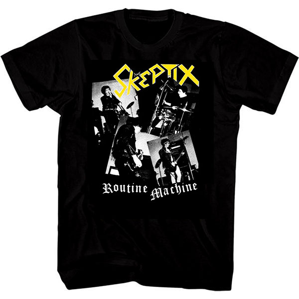 Skeptix- Routine Machine on a black shirt