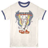 Weezer- Rock Music on a vintage white & blue ringer shirt shirt