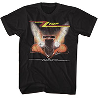 ZZ Top- Eliminator (Distress Print) on a black shirt
