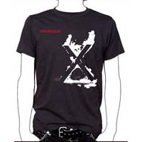 X- Los Angeles on front, Lyrics on back on a black shirt