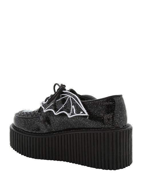 Demonia 1.5" Black Canvas BAT Metal Chains Low Top Creeper Sneakers Shoes 4-13 