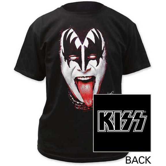 Kiss- Gene on front, Logo on back on a black shirt (Sale price!)