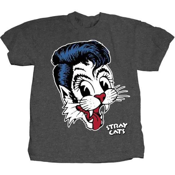 Stray Cats- Cat on a heather charcoal shirt