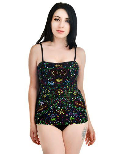 Retro Swimsuit by Too Fast Clothing - Mexican Day of the Dead - SALE sz S only