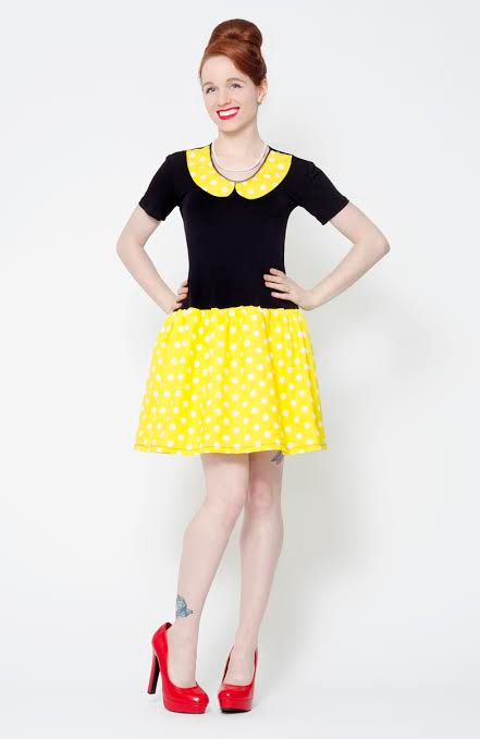 Pop Life Mod Dress by Putre-Fashion - in Black & Yellow Polka Dot - SALE