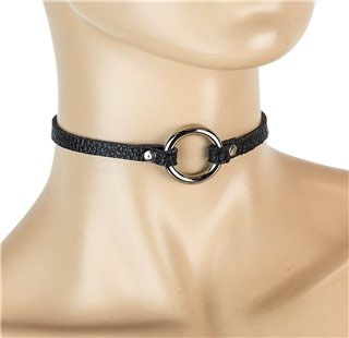 1/4" Silver O-Ring On A Black Leather Choker by Funk Plus