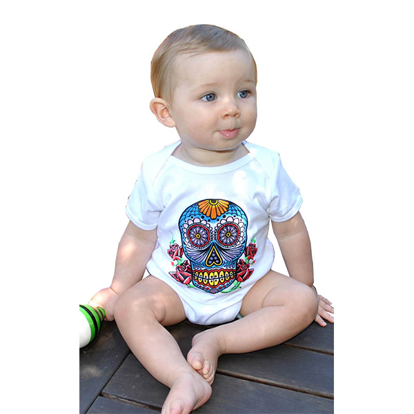 Sugar Skull on a white onesie by Lucky Mule (Sale price!)