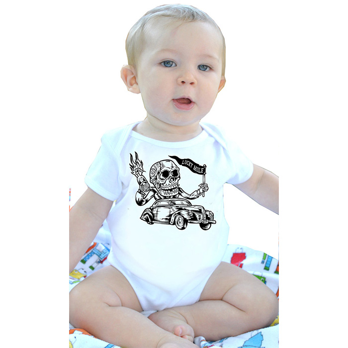 Day Of The Dead Car on a white onesie by Lucky Mule (Sale price!)