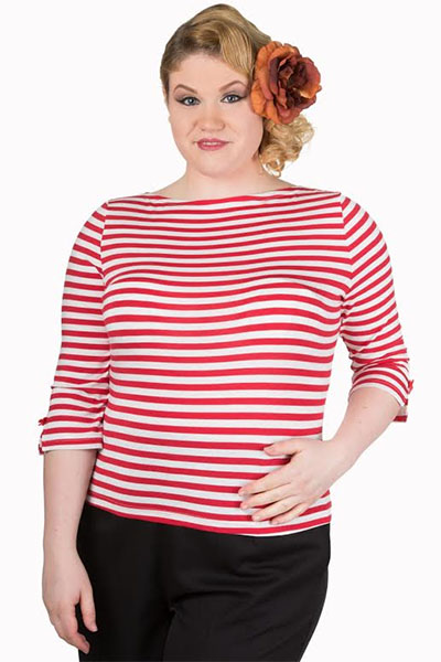 plus size red and white striped top