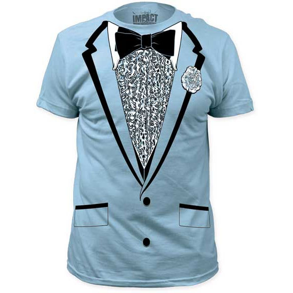 Tuxedo (Subway Print) on a light blue ringspun cotton shirt (Sale price!)