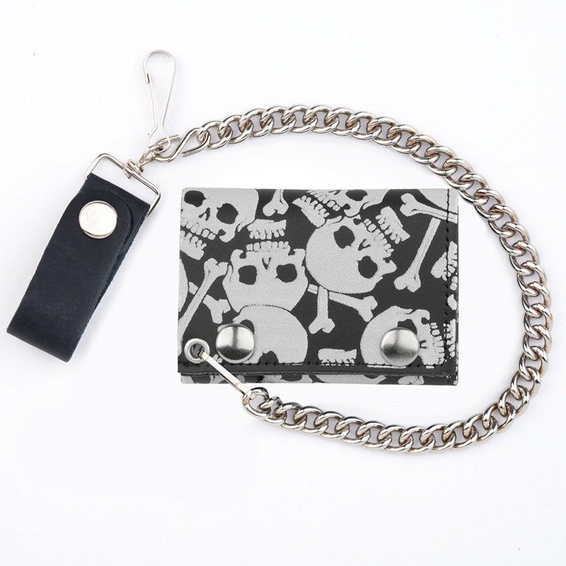 Multiple Skulls (White On Black) wallet (comes with chain!)