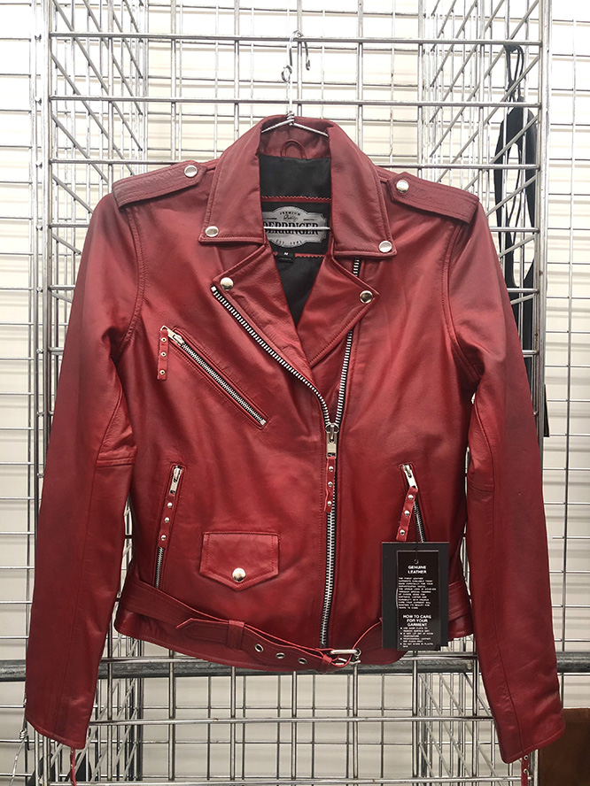 Derringer Lambskin Womens Motorcycle Jacket- Vintage Red