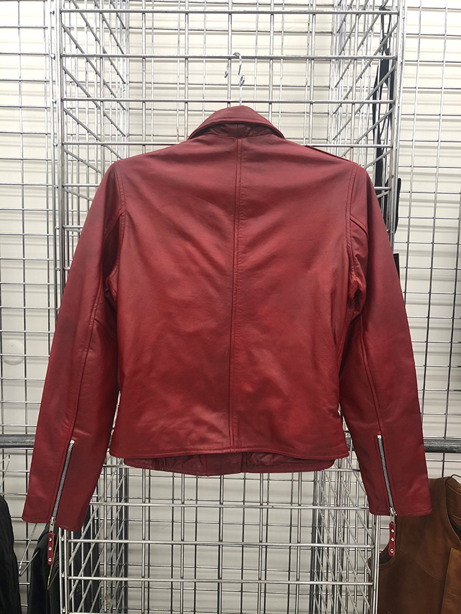 Derringer Lambskin Womens Motorcycle Jacket- Vintage Red