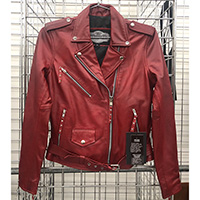 Derringer Lambskin Womens Motorcycle Jacket- Vintage Red