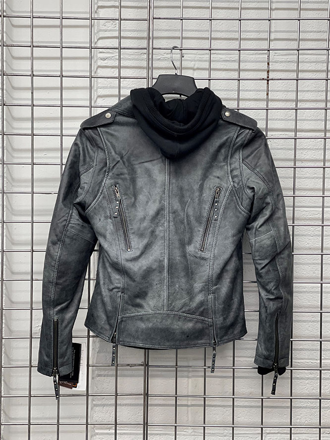 Derringer Lambskin Womens Hooded Motorcycle Jacket With Kevlar- Tombstone Grey (Sale price!)