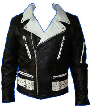 British Style 2 Tone Leather Biker Jacket- BLACK/WHITE