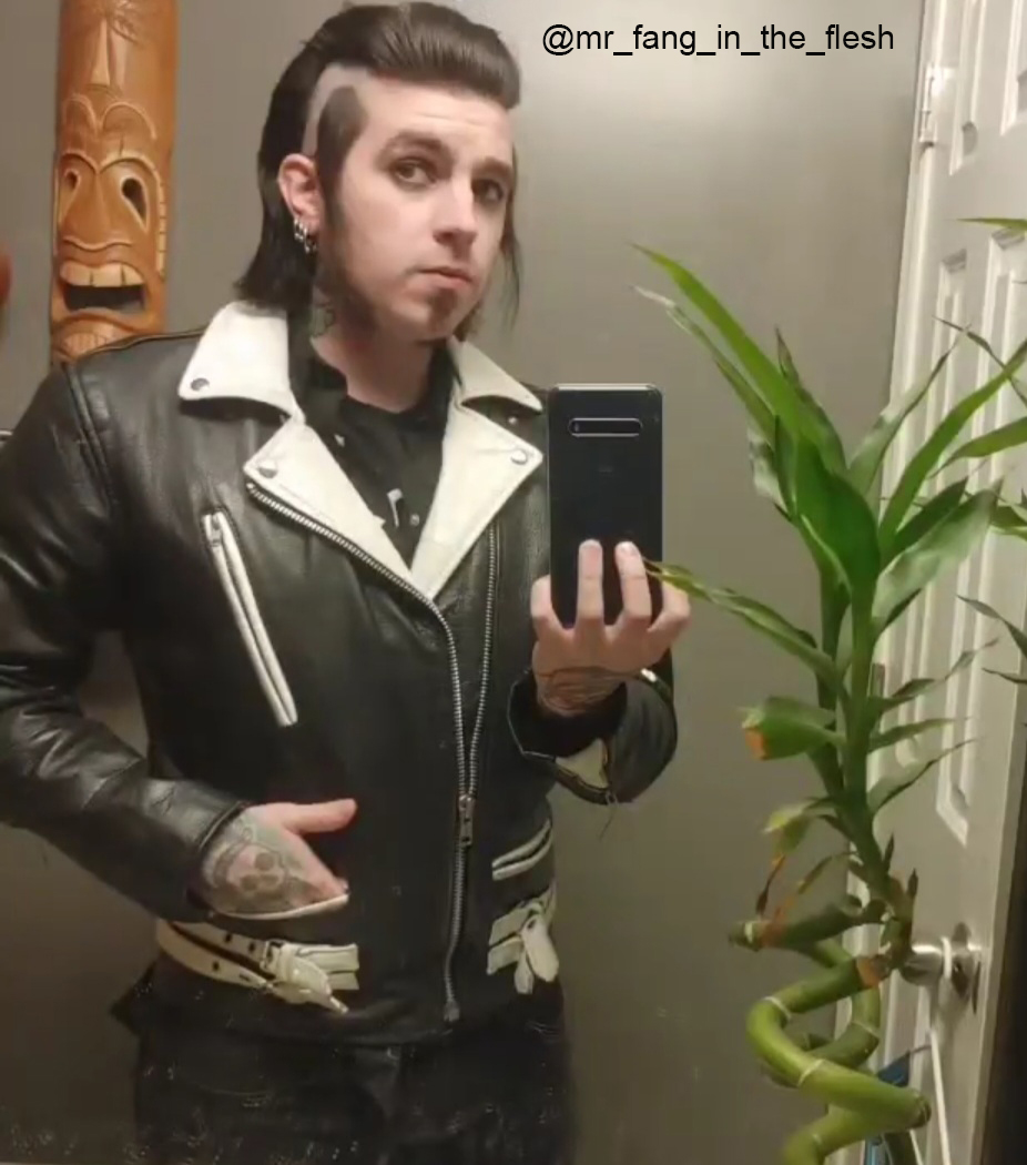 Angry young and poor leather jacket store