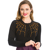 Plus Size Under Her Web Spell Cardigan by Banned Apparel - in Black w Orange Web - SALE 3X only