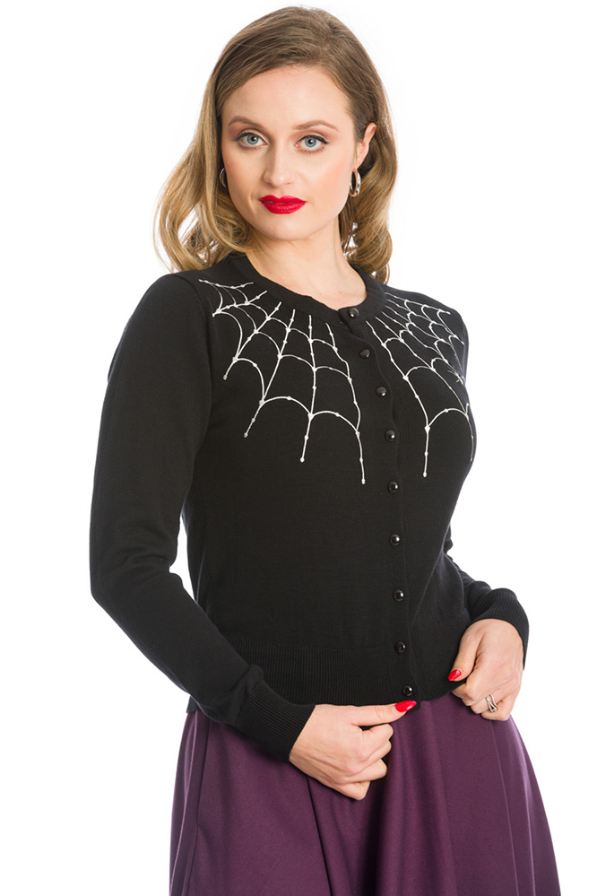 Plus Size Under Her Web Spell Cardigan by Banned Apparel - in Black w White Web - SALE