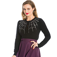 Under Her Web Spell Cardigan by Banned Apparel - in Black w White Web - SALE