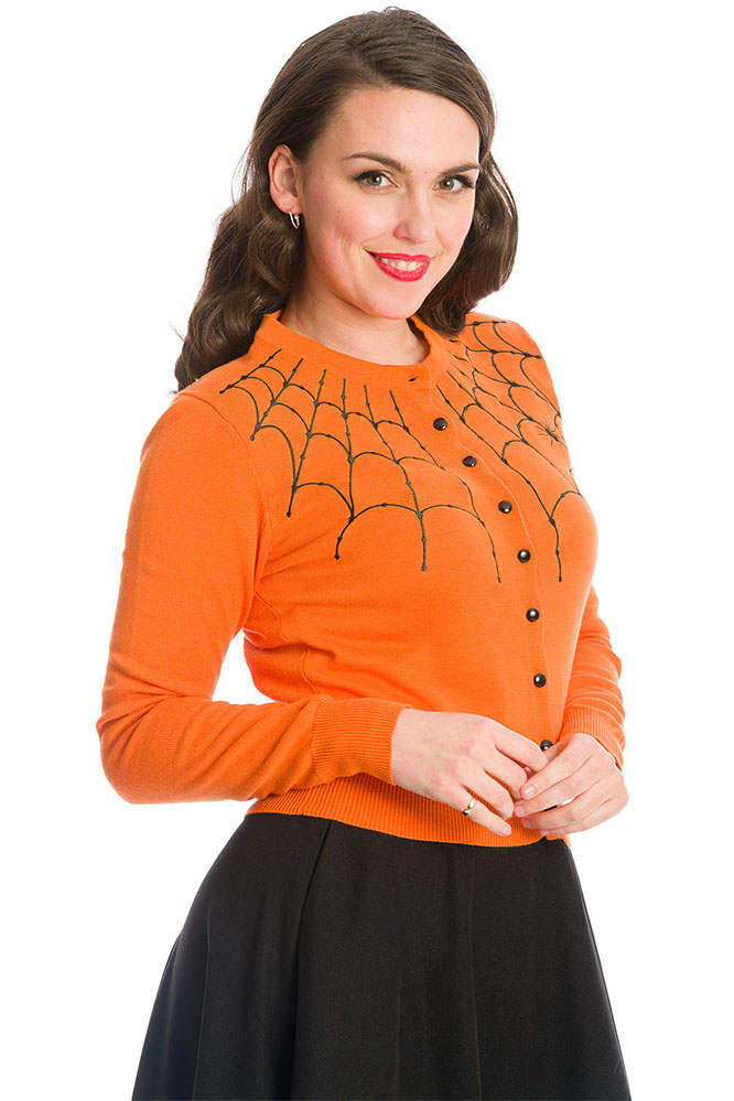 Under Her Web Spell Cardigan by Banned Apparel - in Orange - SALE sz S only