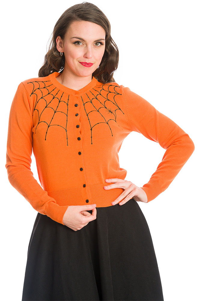 Plus Size Under Her Web Spell Cardigan by Banned Apparel - in Orange