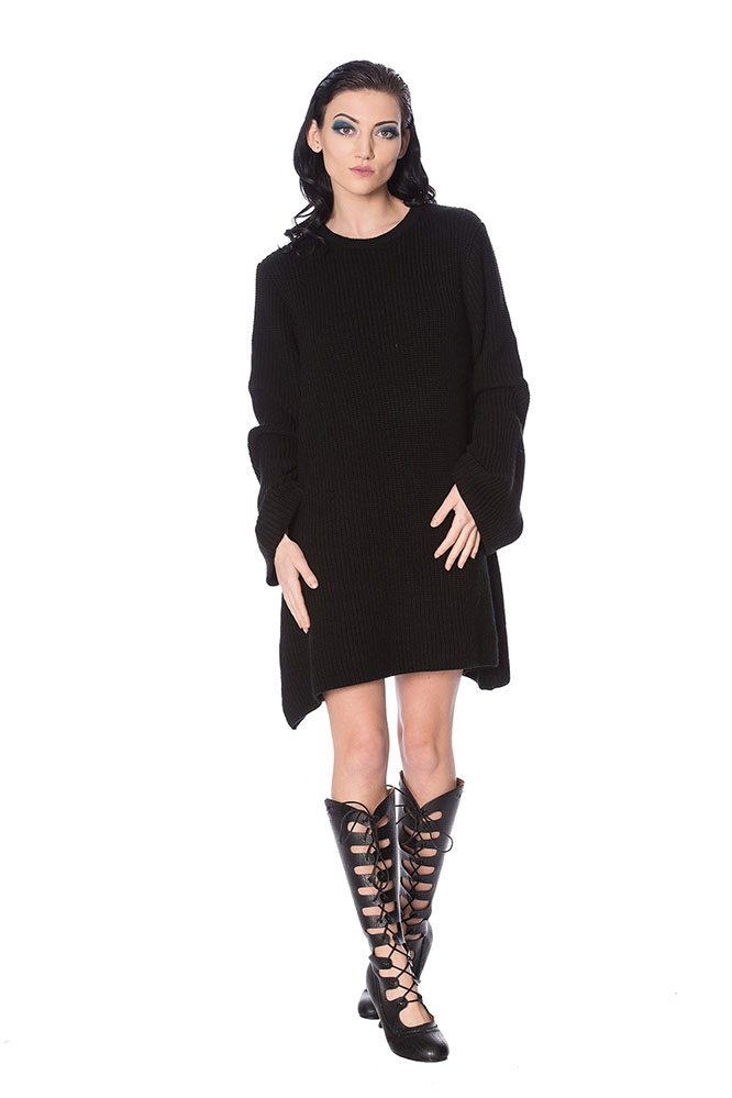 Black Magma Over-sized Sweater Dress by Banned Apparel 